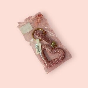 Pink Heart Keychain with Gold Accents